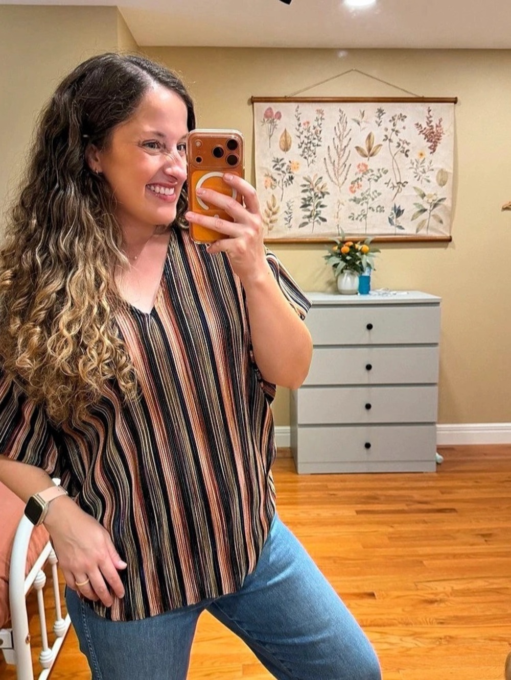 Anthropologie Vanessa Virginia Striped V-Neck Blouse in Black & Pink Size Medium
